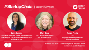 Red graphic with photos of Startup Chats experts