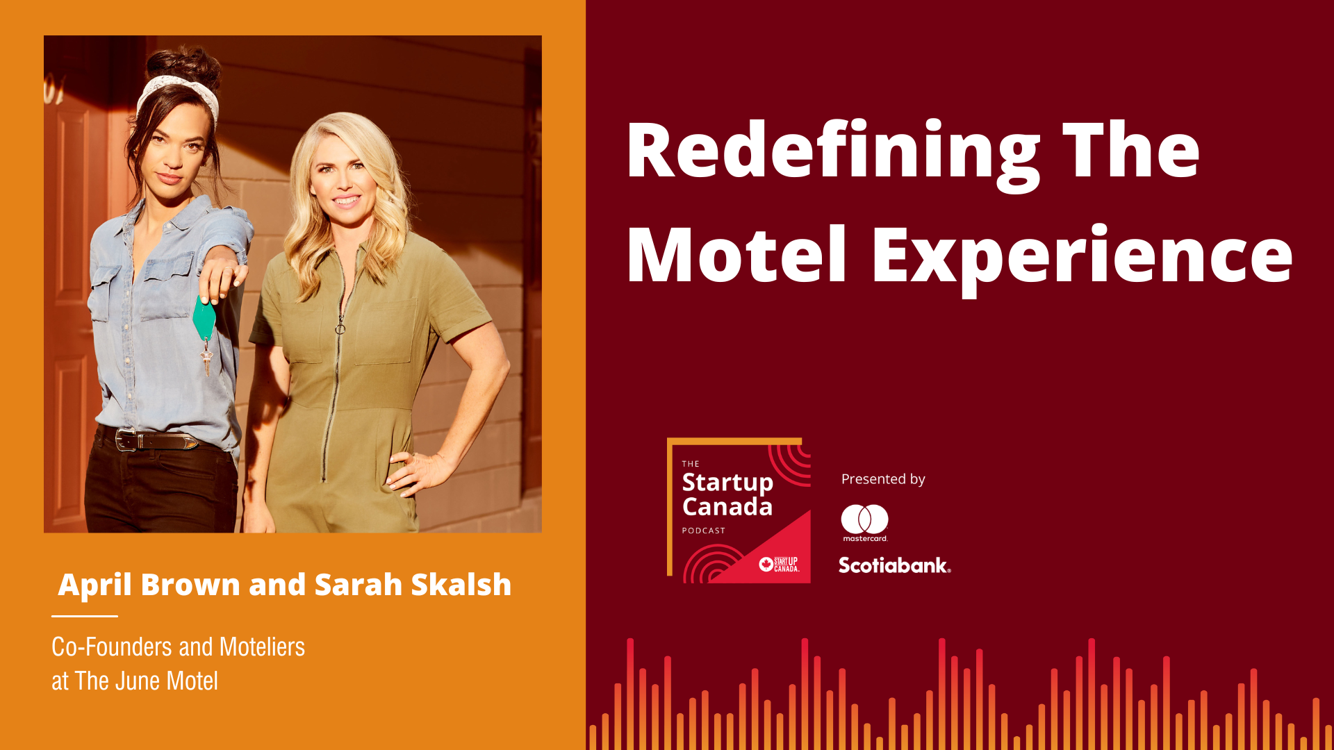 Photo of April and Sarah standing beside each other. Sarah is holding a key to the motel in her hand.